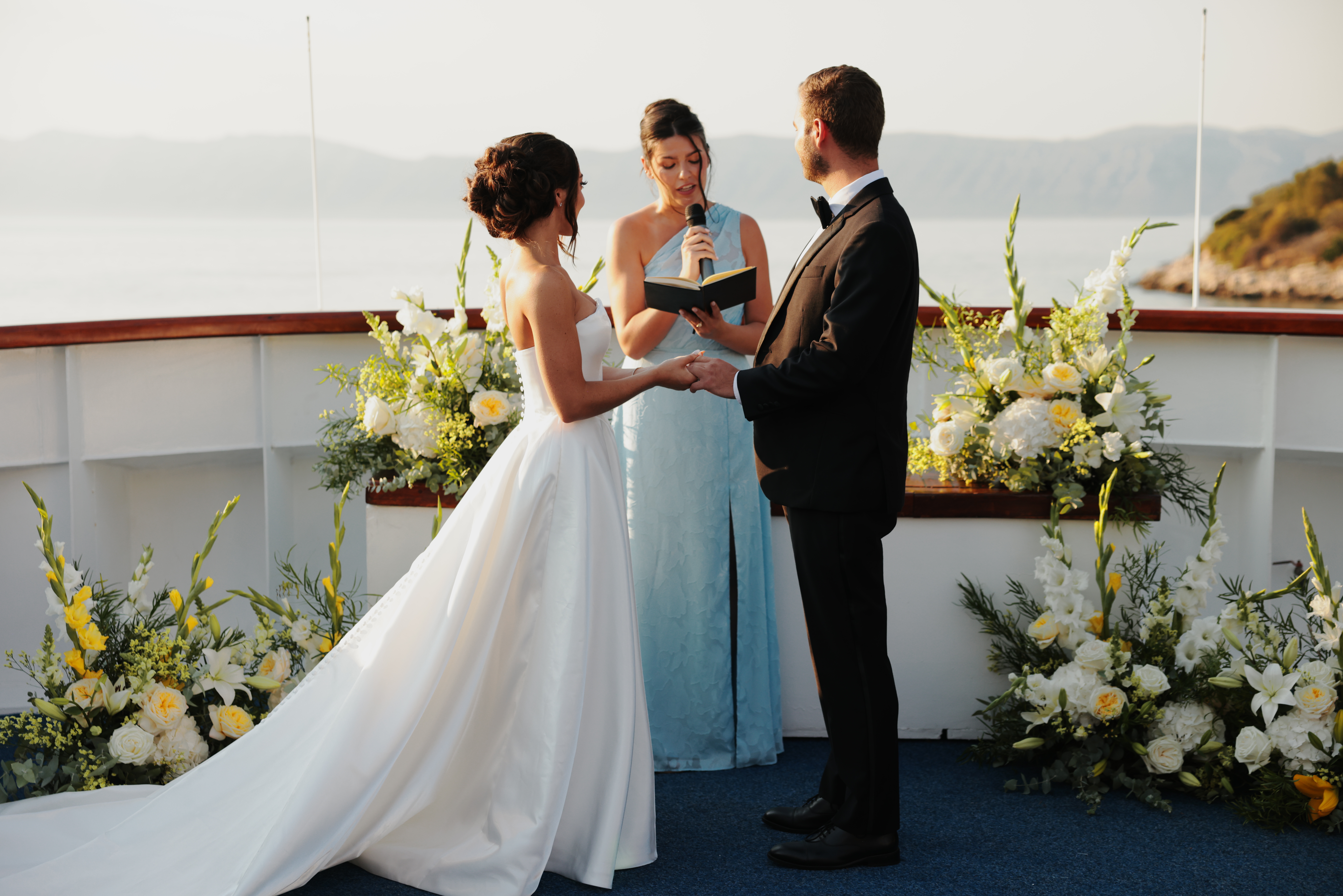 Destination wedding on a boat deck on the Croatian coast